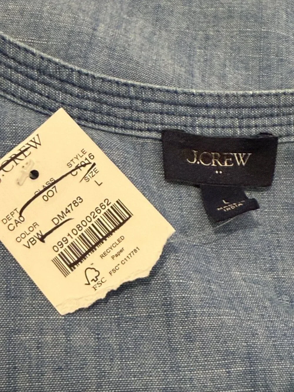 J. Crew Women's Chambray Flutter Sleeve Top Sleeveless Blue Size Large
